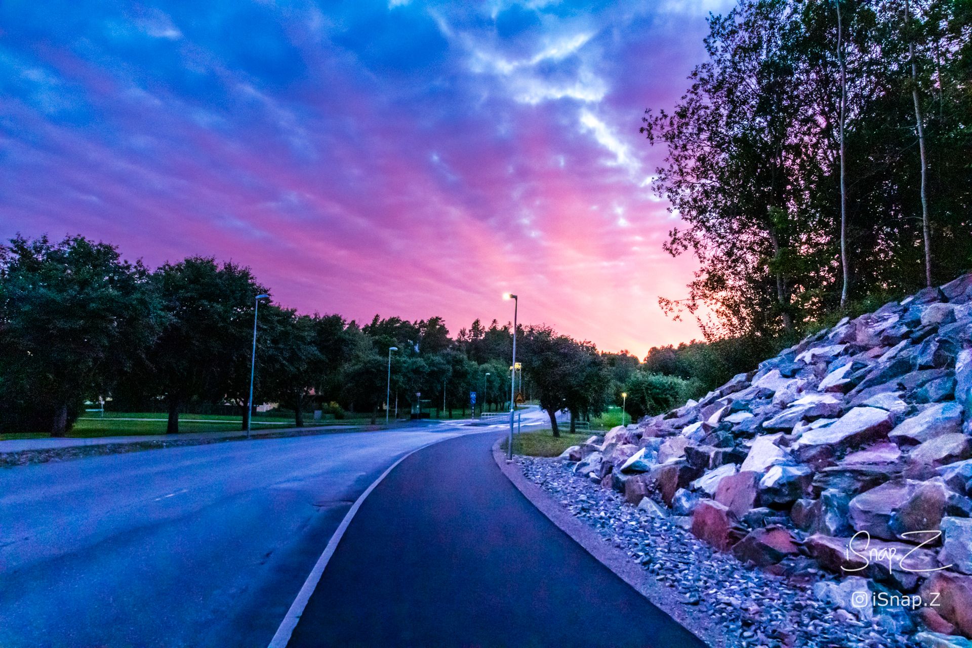 Sunset on Road Stockholm