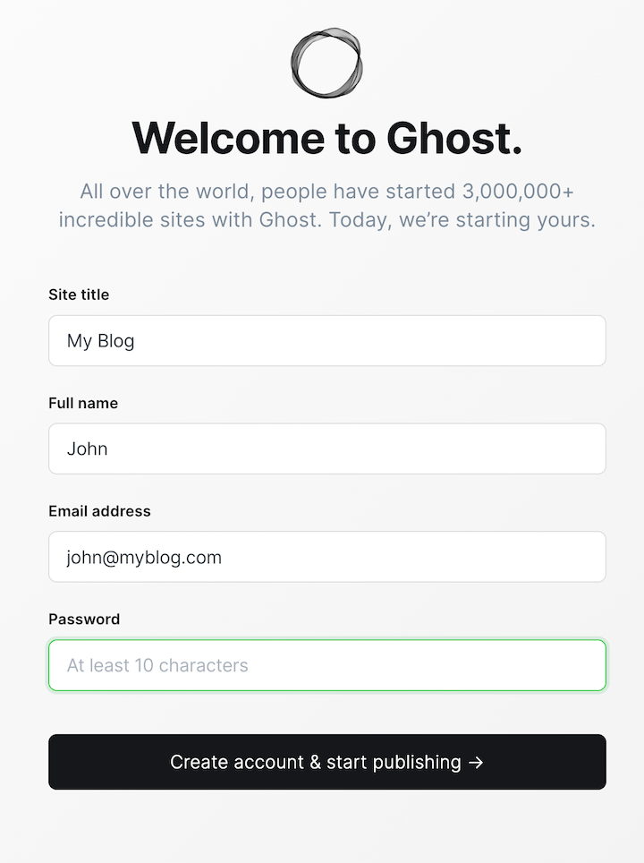 Create a new account for your blog